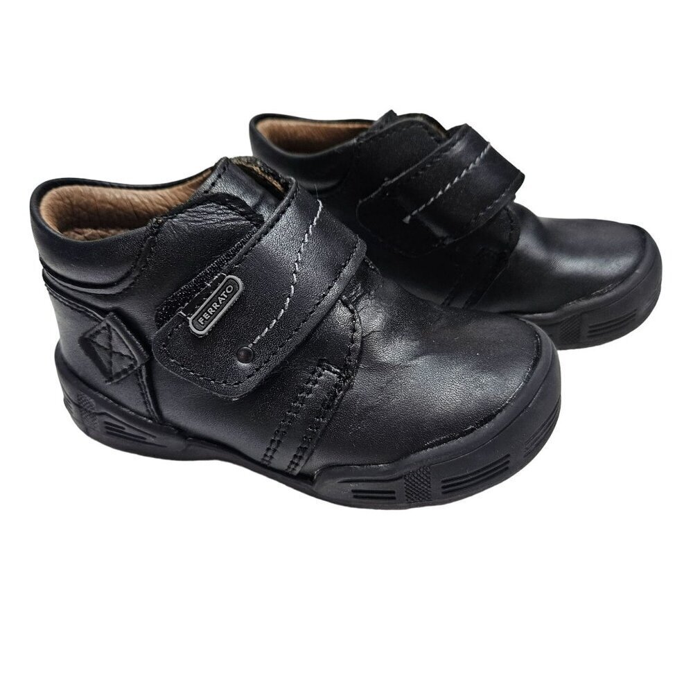 Ferrato Black Leather Toddler Shoes‎ With Hook and Loop Straps Size 7.5